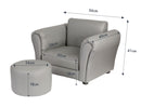 Kids Grey Couch Sofa Chair w/ Footstool in PU Leather-6
