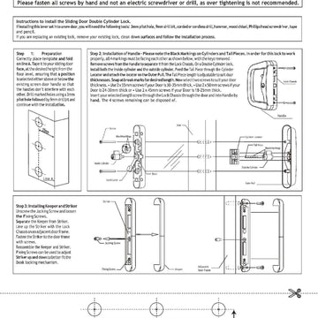 inside and outside key Sliding Patio Door Alloy Lock Set With 3 Keys Pull Handle Entrance Glass Door - 0