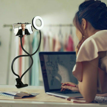 LED Selfie Ring Light with Cell Phone Holder Flexible Stand Live Stream Lamp AU - 0