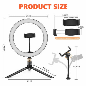 10" Dimmable LED Ring Light Tripod Stand for Phone Makeup Live Selfie - 0