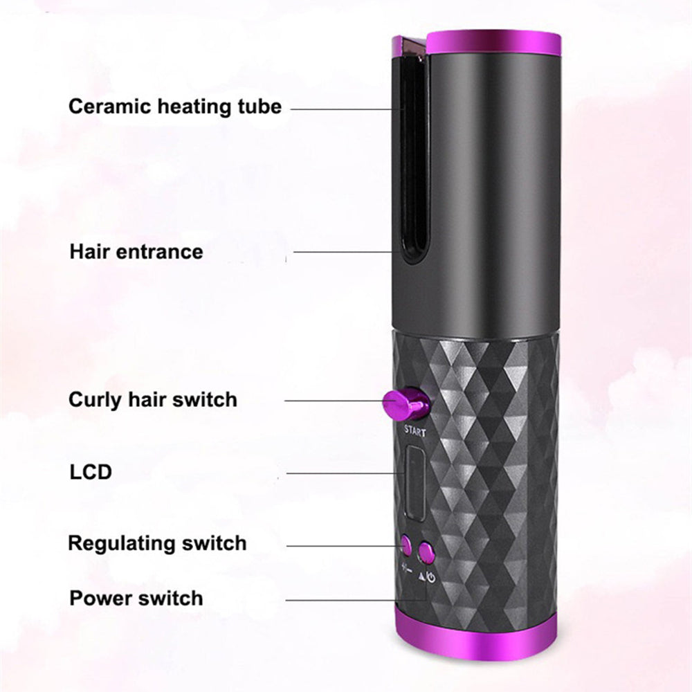 Hair Curler LCD Ceramic Cordless Auto Rotating Wireless Waver Curling Iron Salon