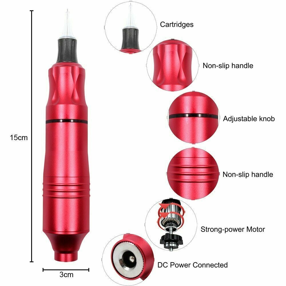 36PC Tattoo Kit Motor Pen Machine Gun Color Inks Power Supply Tattoo Needles Set Red - 0