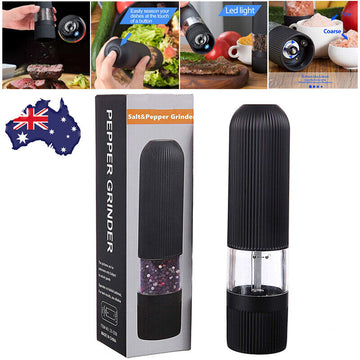 Electric Salt Pepper Mill Grinder Battery Powered LED Light Adjustable AU - 0