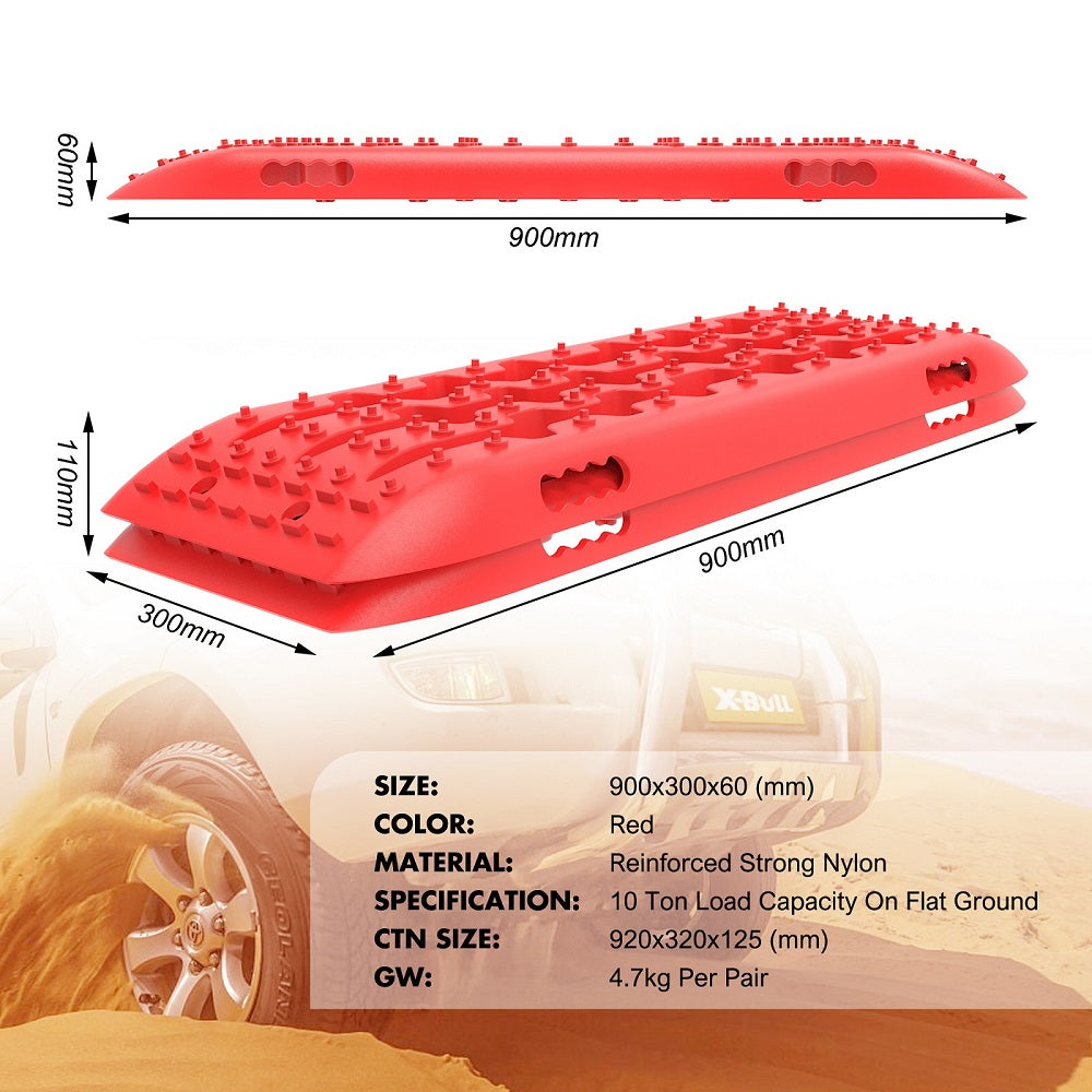 X-BULL KIT1 Recovery track Board Traction Sand trucks strap mounting 4x4 Sand Snow Car RED - 0