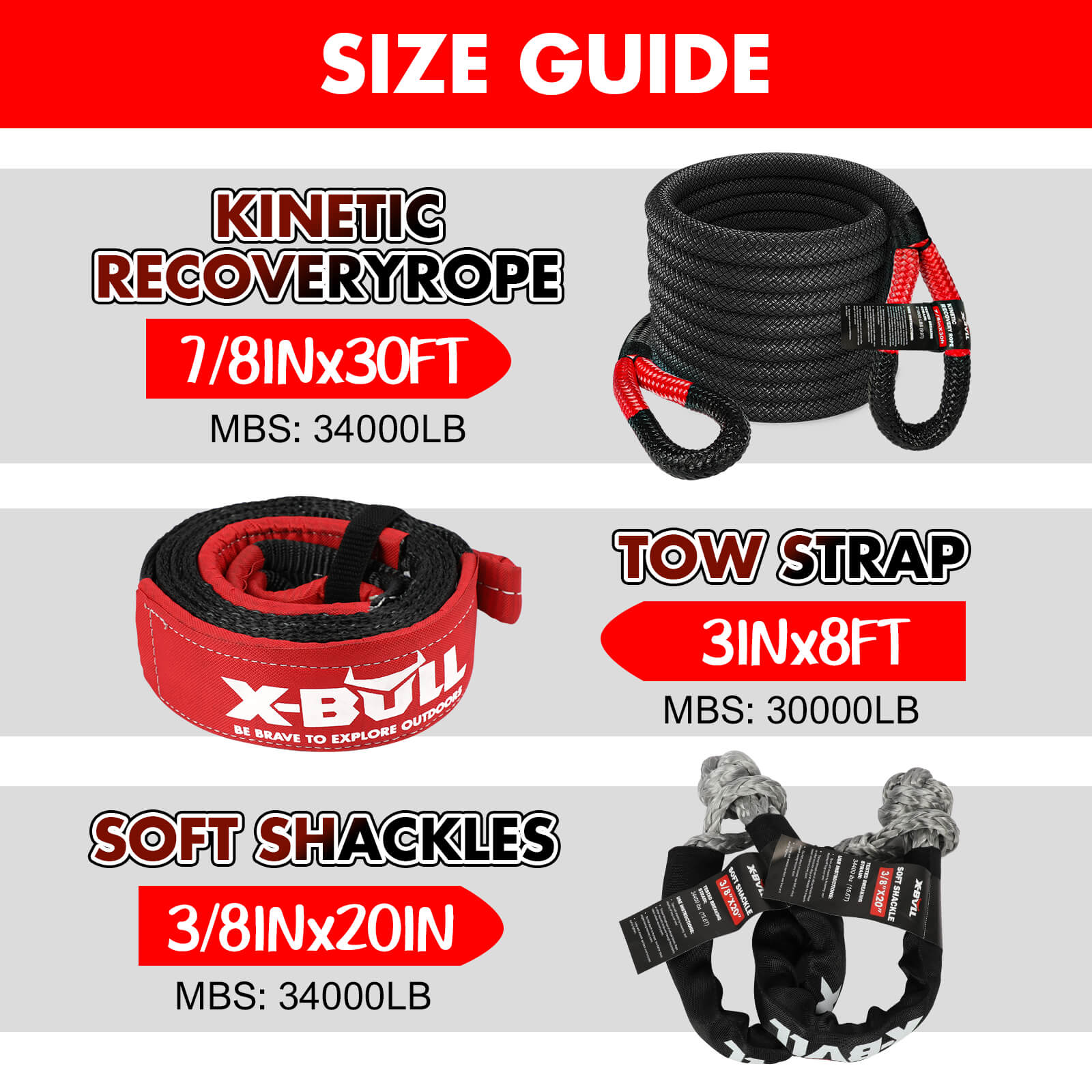 X-BULL Recovery Kit Kinetic Recovery Rope With 2PCS Recovery Tracks Gen2.0 Red - 0