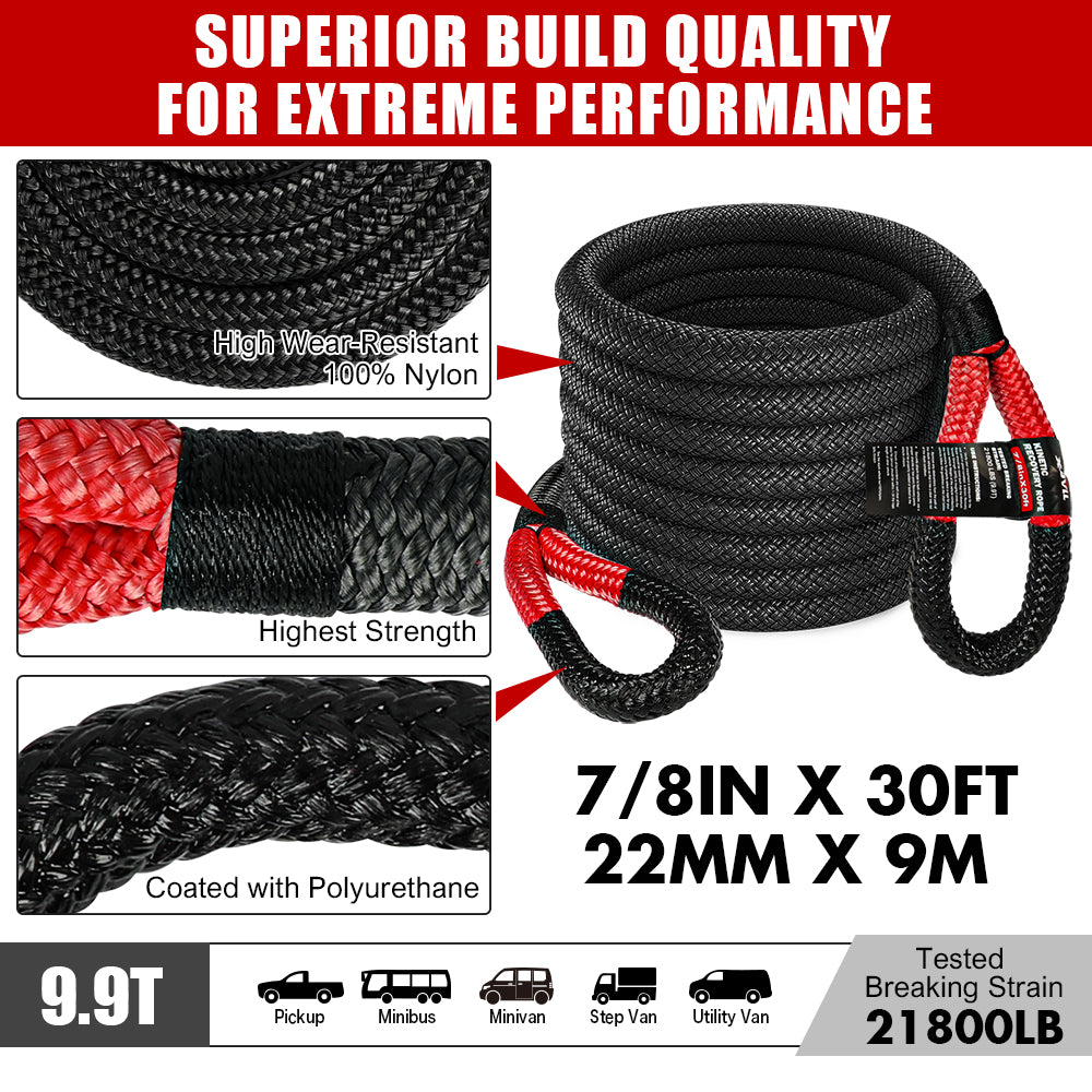 X-BULL Recovery Kit 4X4 Off-Road Kinetic Rope Snatch Strap Winch Damper 4WD13PCS - 0