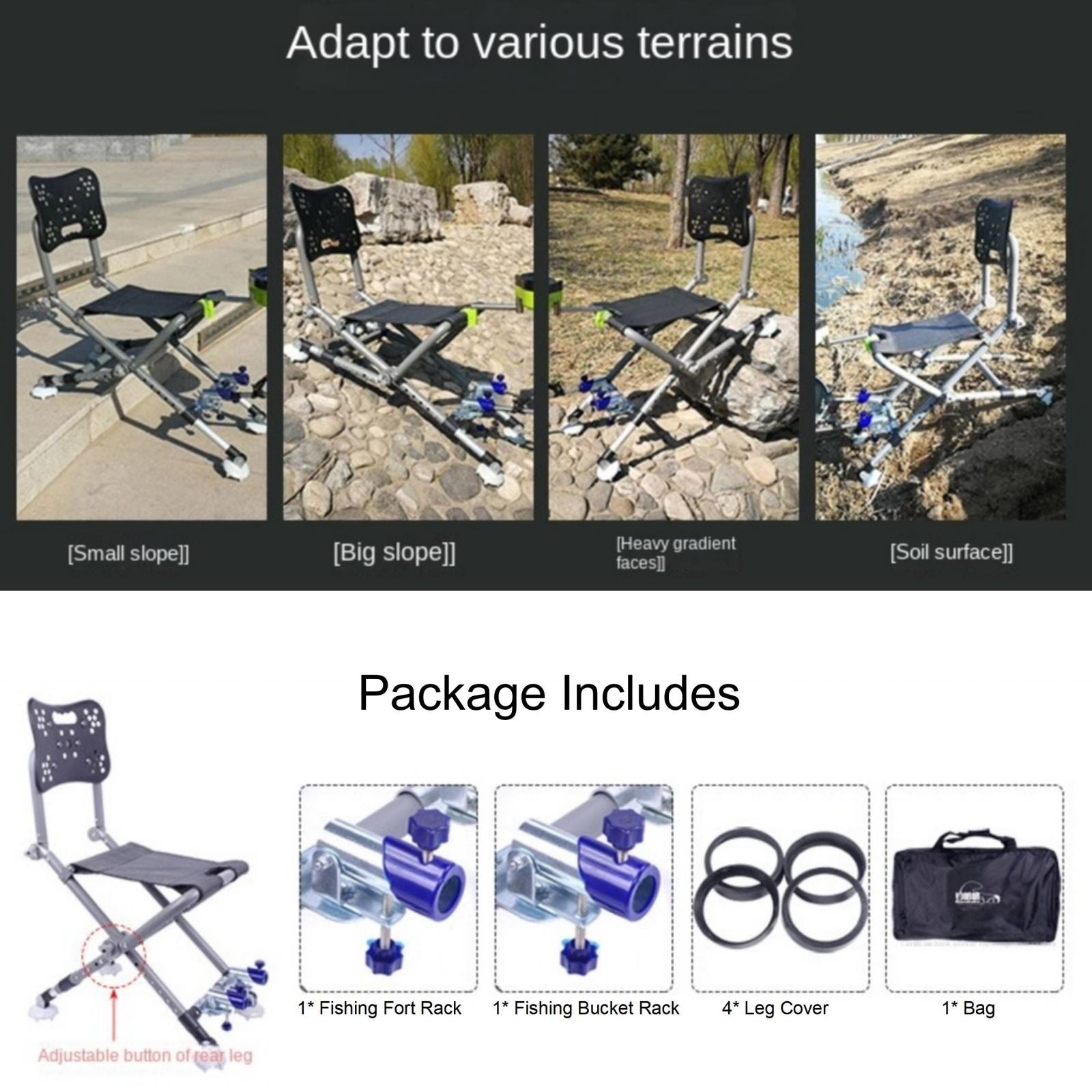 Fishing Chair With Aluminum Alloy For All-Terrains Portable Multifunctional Folding Adjustable Reclining Chair With Hind Legs - 0