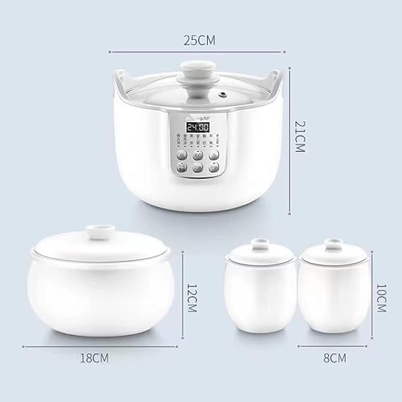 Joyoung White Porclain Slow Cooker 1.8L with 3 Ceramic Inner Containers - 0