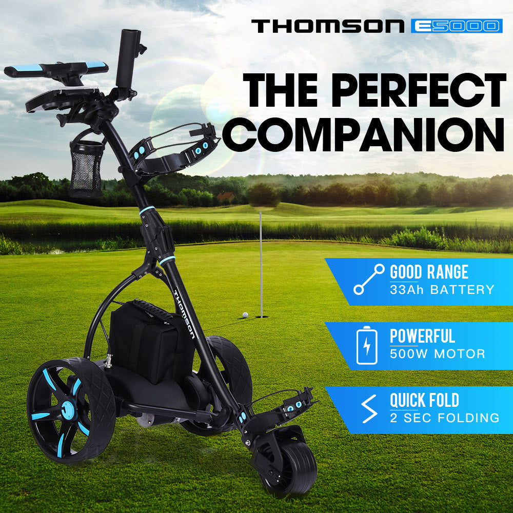 THOMSON Golf Buggy Electric Trolley Automatic Motorised Foldable Cart LED Black - 0