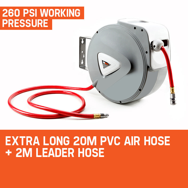 UNIMAC 20m Retractable Air Hose Reel Compressor Wall Mounted Auto Rewind - 0