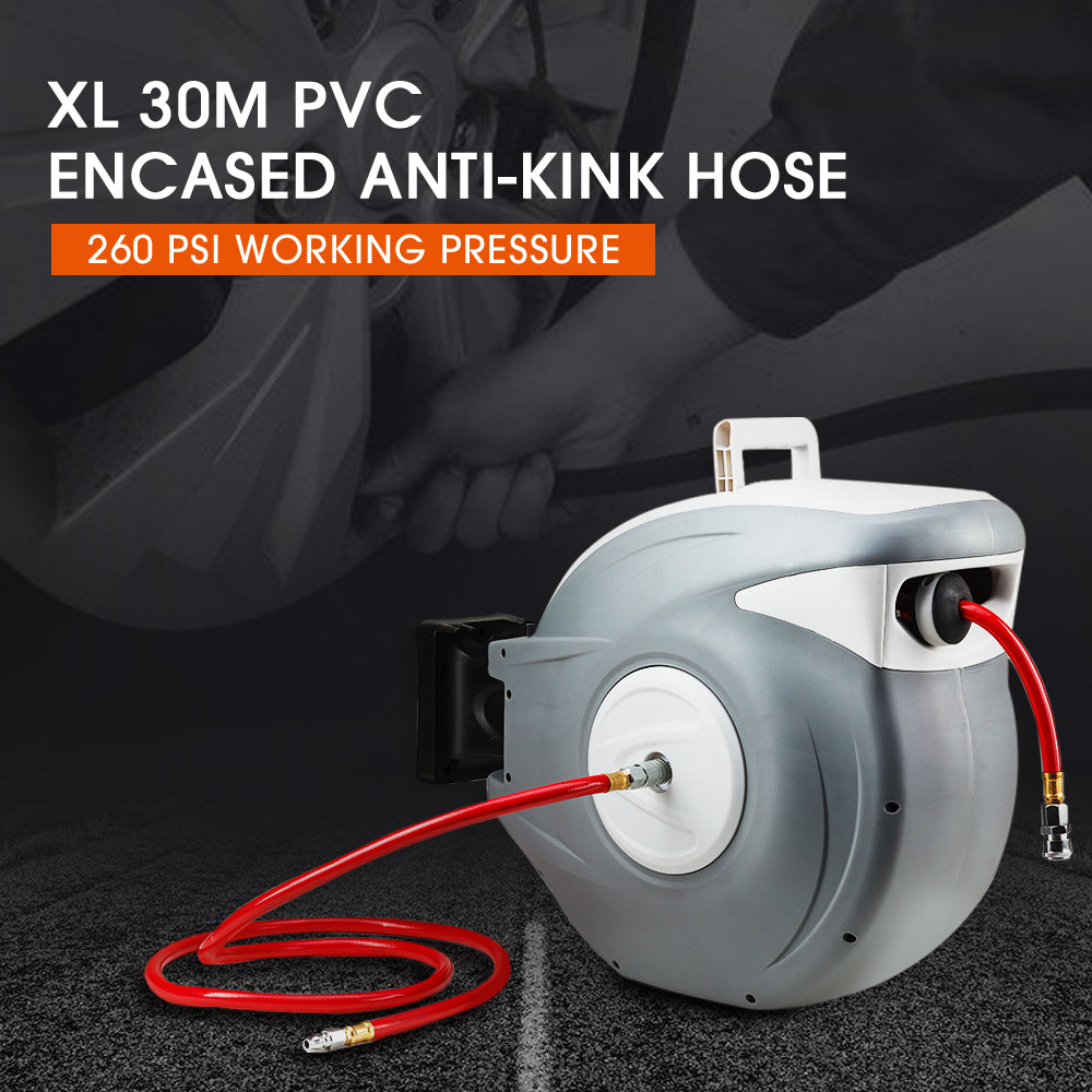 UNIMAC 30m Retractable Air Hose Reel Compressor Wall Mounted Auto Rewind - 0