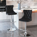 4x Height Adjustable Swivel Bar Stool Velvet Studs Barstool with Footrest and Chromed Base- Black-12