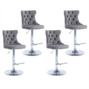 4x Height Adjustable Swivel Bar Stool Velvet Stud Barstool with Footrest and Chromed Base- Gray-1