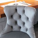 4x Height Adjustable Swivel Bar Stool Velvet Stud Barstool with Footrest and Chromed Base- Gray-11