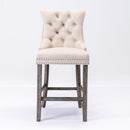 4X Velvet Bar Stools with Studs Trim Wooden Legs Tufted Dining Chairs Kitchen-3