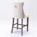 4X Velvet Bar Stools with Studs Trim Wooden Legs Tufted Dining Chairs Kitchen-7