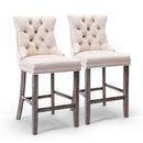 6X Velvet Bar Stools with Studs Trim Wooden Legs Tufted Dining Chairs Kitchen-12