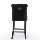 6X Velvet Bar Stools with Studs Trim Wooden Legs Tufted Dining Chairs Kitchen-7