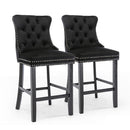 6X Velvet Bar Stools with Studs Trim Wooden Legs Tufted Dining Chairs Kitchen-9