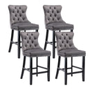 4X Velvet Bar Stools with Studs Trim Wooden Legs Tufted Dining Chairs Kitchen-1