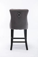 4X Velvet Bar Stools with Studs Trim Wooden Legs Tufted Dining Chairs Kitchen-7