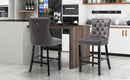 4X Velvet Bar Stools with Studs Trim Wooden Legs Tufted Dining Chairs Kitchen-10