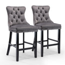 6X Velvet Bar Stools with Studs Trim Wooden Legs Tufted Dining Chairs Kitchen-11