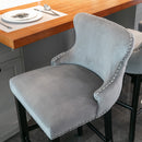 4x Velvet Upholstered Button Tufted Bar Stools with Wood Legs and Studs-Grey-13