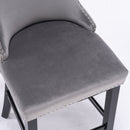 4x Velvet Upholstered Button Tufted Bar Stools with Wood Legs and Studs-Grey-14