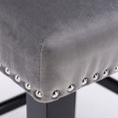 4x Velvet Upholstered Button Tufted Bar Stools with Wood Legs and Studs-Grey-15