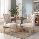 4x Velvet Dining Chairs Upholstered Tufted Kithcen Chair with Solid Wood Legs Stud Trim and Ring-Beige-2