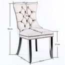 4x Velvet Dining Chairs Upholstered Tufted Kithcen Chair with Solid Wood Legs Stud Trim and Ring-Beige-7