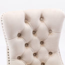 4x Velvet Dining Chairs Upholstered Tufted Kithcen Chair with Solid Wood Legs Stud Trim and Ring-Beige-12