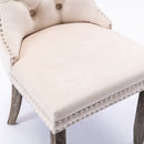 4x Velvet Dining Chairs Upholstered Tufted Kithcen Chair with Solid Wood Legs Stud Trim and Ring-Beige-13
