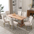 4x Velvet Dining Chairs Upholstered Tufted Kithcen Chair with Solid Wood Legs Stud Trim and Ring-Beige-15