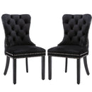4x Velvet Dining Chairs Upholstered Tufted Kithcen Chair with Solid Wood Legs Stud Trim and Ring-Black-2