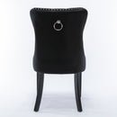 4x Velvet Dining Chairs Upholstered Tufted Kithcen Chair with Solid Wood Legs Stud Trim and Ring-Black-6