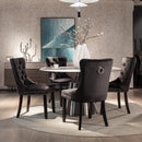 6x Velvet Dining Chairs Upholstered Tufted Kithcen Chair with Solid Wood Legs Stud Trim and Ring-Black-11