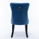 4x Velvet Dining Chairs Upholstered Tufted Kithcen Chair with Solid Wood Legs Stud Trim and Ring-Blue-5