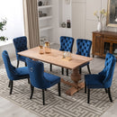 4x Velvet Dining Chairs Upholstered Tufted Kithcen Chair with Solid Wood Legs Stud Trim and Ring-Blue-9