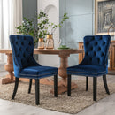 4x Velvet Dining Chairs Upholstered Tufted Kithcen Chair with Solid Wood Legs Stud Trim and Ring-Blue-13