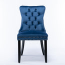 8x Velvet Dining Chairs Upholstered Tufted Kithcen Chair with Solid Wood Legs Stud Trim and Ring-Blue-4