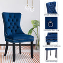 8x Velvet Dining Chairs Upholstered Tufted Kithcen Chair with Solid Wood Legs Stud Trim and Ring-Blue-7