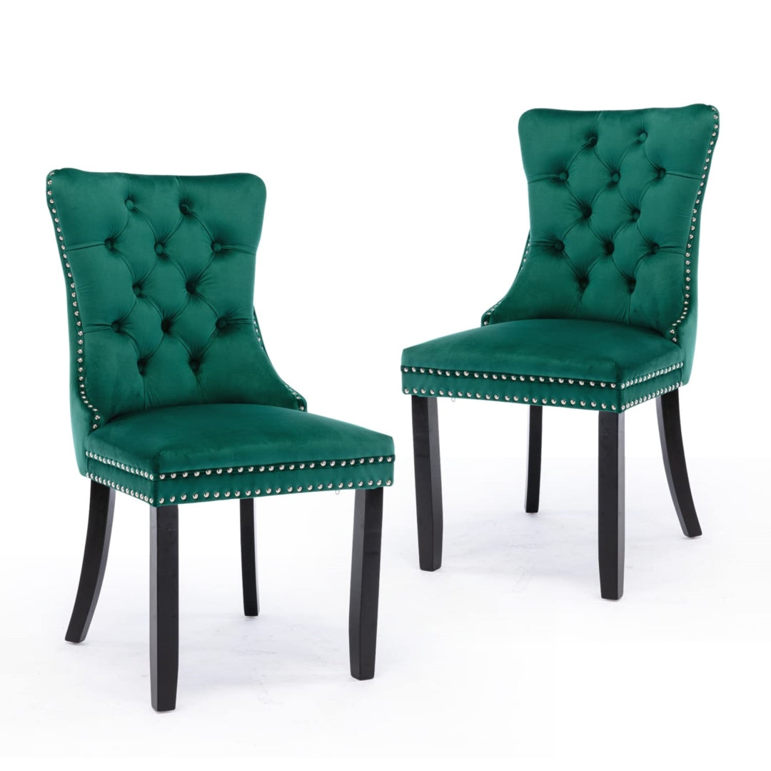 4x Velvet Dining Chairs- Green - 0