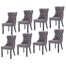 8x Velvet Dining Chairs Upholstered Tufted Kithcen Chair with Solid Wood Legs Stud Trim and Ring-Gray-1