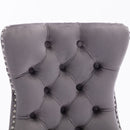 8x Velvet Dining Chairs Upholstered Tufted Kithcen Chair with Solid Wood Legs Stud Trim and Ring-Gray-13