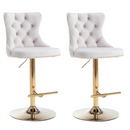 4x Height Adjustable Swivel Bar Stool Velvet Studs Barstool with Footrest and Golden Base- Beige-2