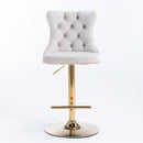 4x Height Adjustable Swivel Bar Stool Velvet Studs Barstool with Footrest and Golden Base- Beige-4