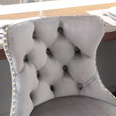 4x Height Adjustable Swivel Bar Stool Velvet Studs Barstool with Footrest and Golden Base- Grey-9