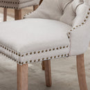 4x AADEN Modern Elegant Button-Tufted Upholstered Fabric with Studs Trim and Wooden legs Dining Side Chair-Beige-11
